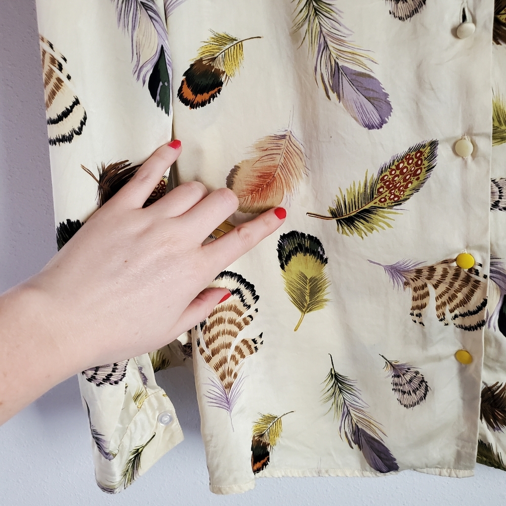 Corey B 100% Silk Button Down Women's 2x Cream Fe… - image 4